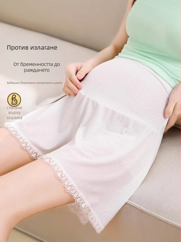 Бременни леки панталони 3/4 дължина, подпора за корема, висока талия, свободен силует, полиестер.