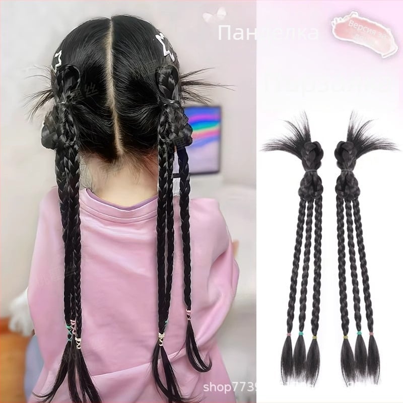 Перука с опашка за деца, ръчно плетена, коса от термоустойчива тел, модел H0099