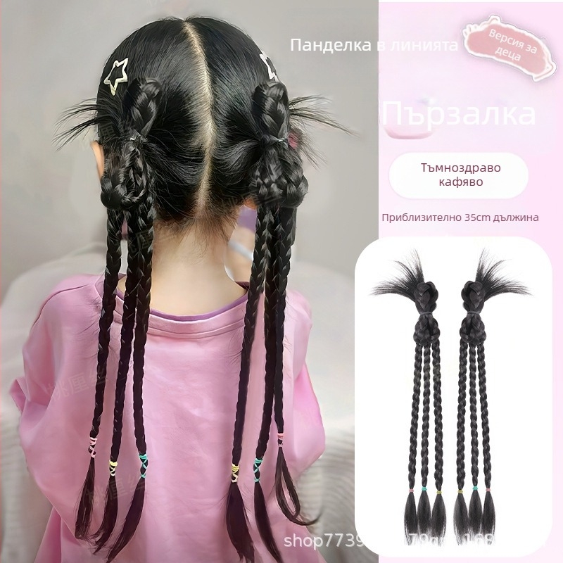 Перука с опашка за деца, ръчно плетена, коса от термоустойчива тел, модел H0099