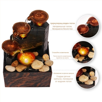 Лампа с течаща вода — настолен фонтан-украса, Musen Tang, серия Golden Ladder Running Water