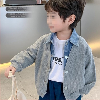 Детско яке за момчета, корейски стил, солиден модел, полиестер