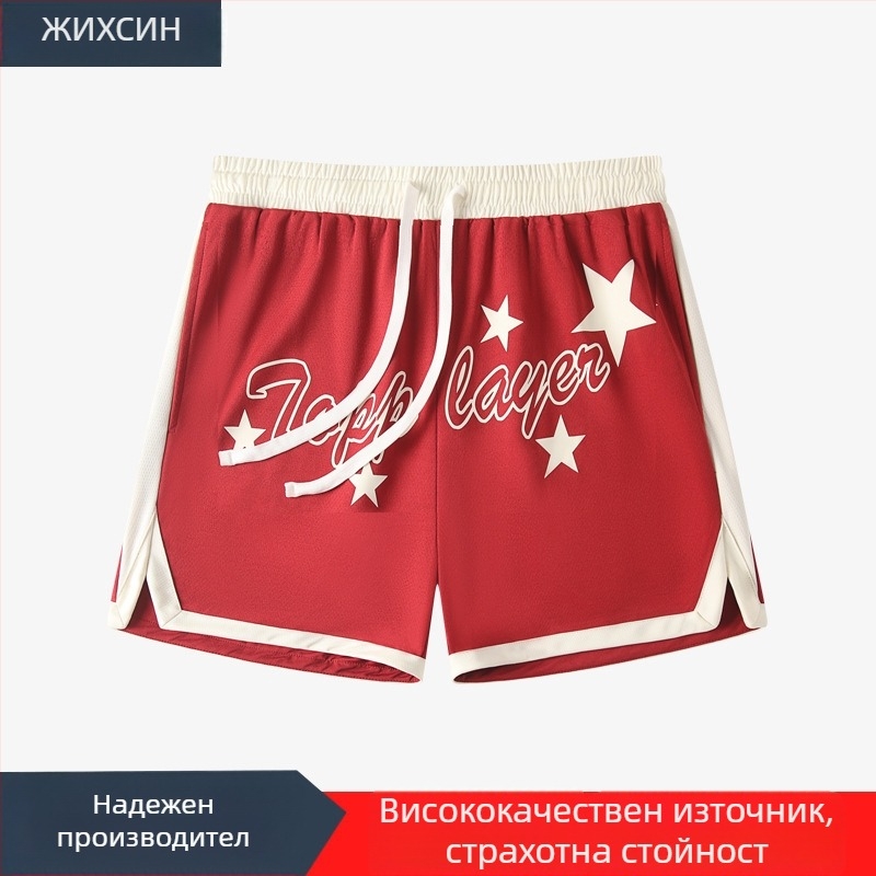 Спортни къси панталони за мъже, мрежеста материя, бързосъхнещи и дишащи, 100% полиестер, средна талия, свободна кройка, подходящи за бягане, фитнес и баскетбол