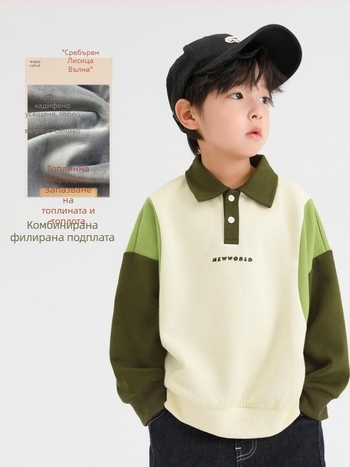 Поло риза за момчета, памучна, дълги ръкави, принт с букви, за деца на възраст 3–8 години.