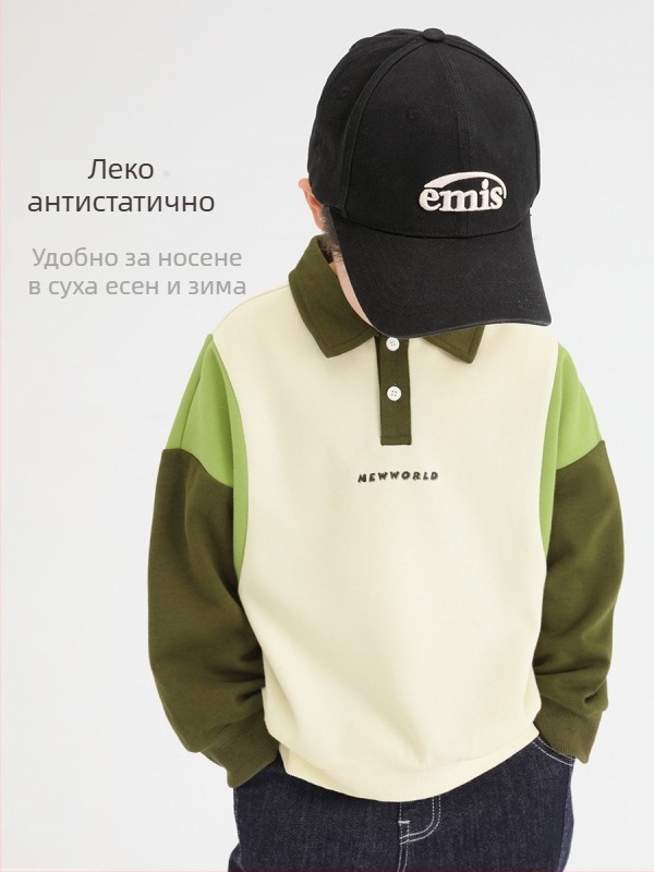 Поло риза за момчета, памучна, дълги ръкави, принт с букви, за деца на възраст 3–8 години.