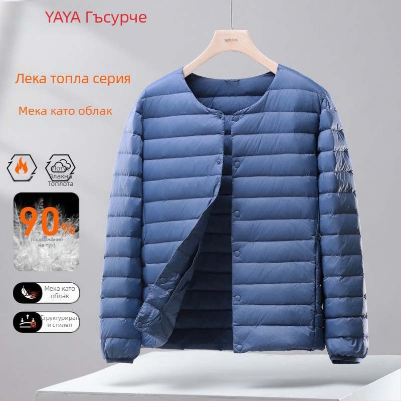 Мъжки тънък пухен жилет с качулка, Corduroy плат, пълнеж бял гусен пух, 100% пух, стил корейски, пролет 2025