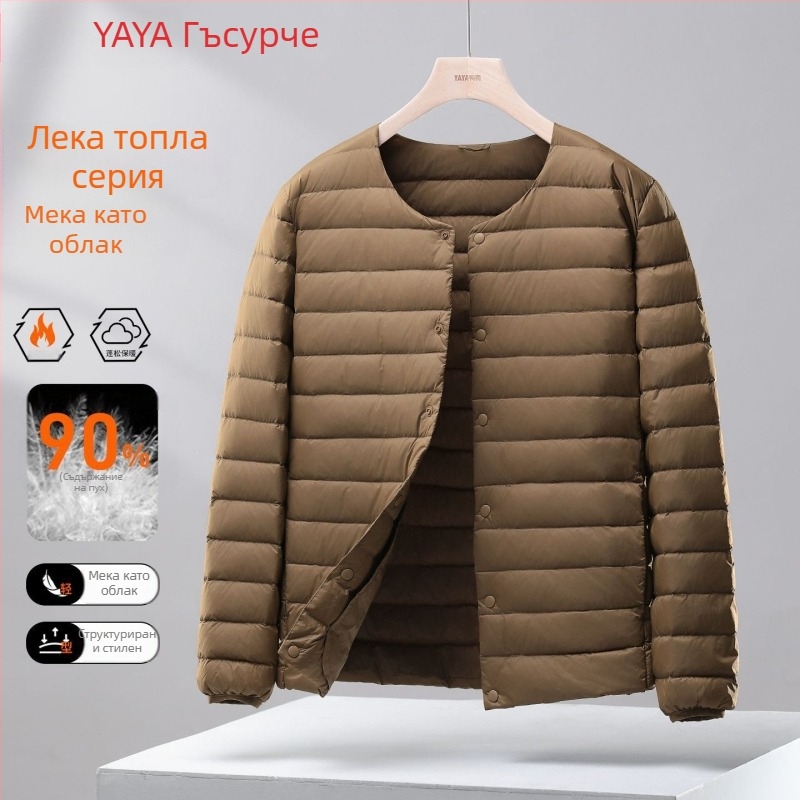 Мъжки тънък пухен жилет с качулка, Corduroy плат, пълнеж бял гусен пух, 100% пух, стил корейски, пролет 2025