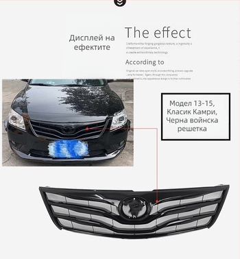 Решетка за радиатор за Камри (06-11, 13-15) – Метална конструкция, Модифицирана предна част, Черна воинска решетка, Цяла черна решетка