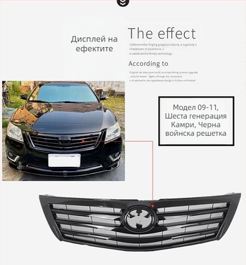 Решетка за радиатор за Камри (06-11, 13-15) – Метална конструкция, Модифицирана предна част, Черна воинска решетка, Цяла черна решетка