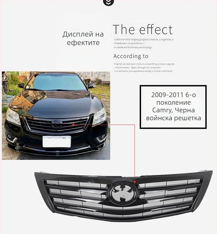 Решетка за радиатор за Камри (06-11, 13-15) – Метална конструкция, Модифицирана предна част, Черна воинска решетка, Цяла черна решетка