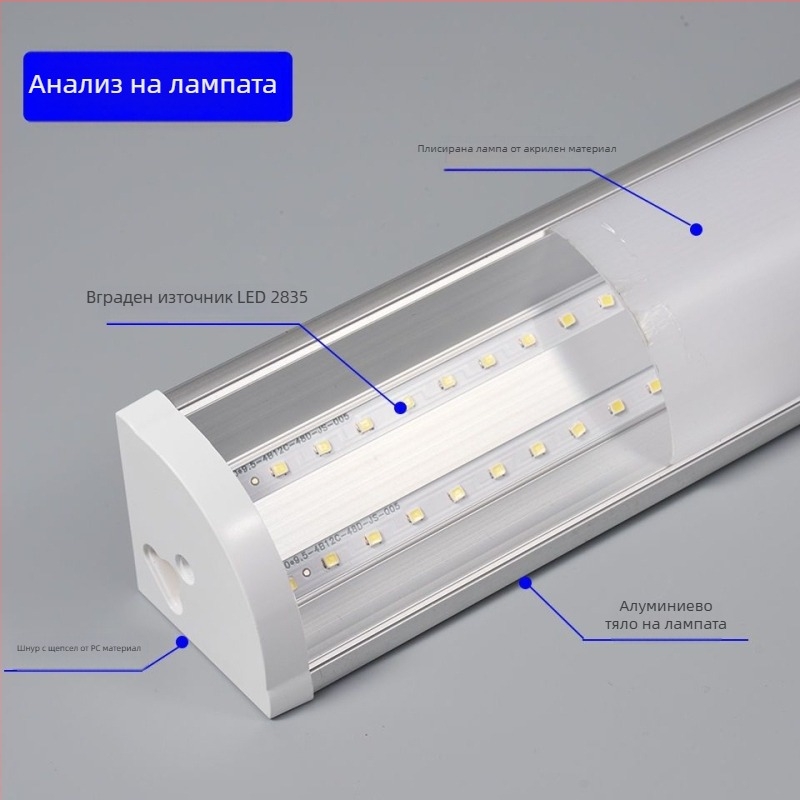 LED ъглова стенна лампа с скрита LED лента, T8 дневна тръба с държател, 40–50W, IP55, CRI 90–100, алуминиев корпус, FCC сертифицирано