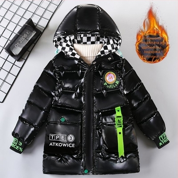 Детско яке с качулка, плътно подплатено пълнеж от пух-памук за зимата, casual стил, полиестров основен материал