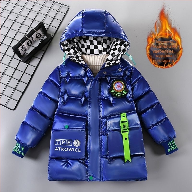 Детско яке с качулка, плътно подплатено пълнеж от пух-памук за зимата, casual стил, полиестров основен материал