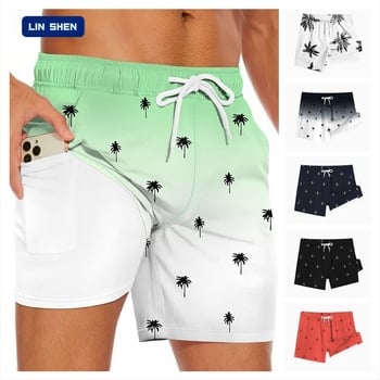 Мъжки плажни шорти с двойнослойна конструкция, бързосъхнещи — 95% полиестер, 5% еластан; микроеластични, тъкани