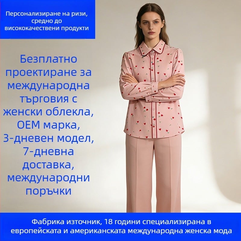 OEM и пробно производство на дамска тъкана риза — 3-дневен цикъл проби, капацитет 2000 бр./ден, стил Европа/Америка, основни материи: памук, полиестер, лен, дантела