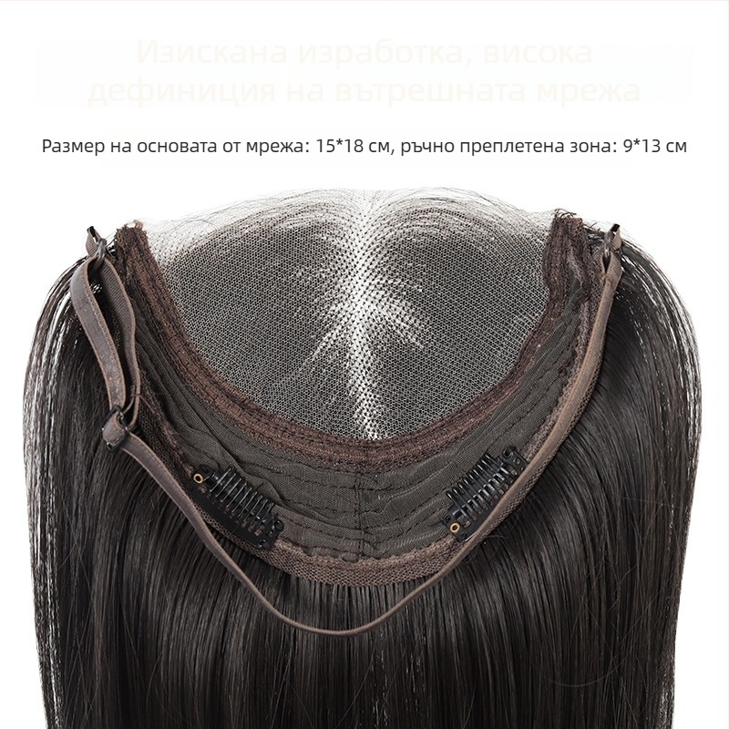 Перука с дантелена челна част, дълги прави коси, централна част, естествена линия на косъма, частично ръчно тъкане, термоустойчива коса