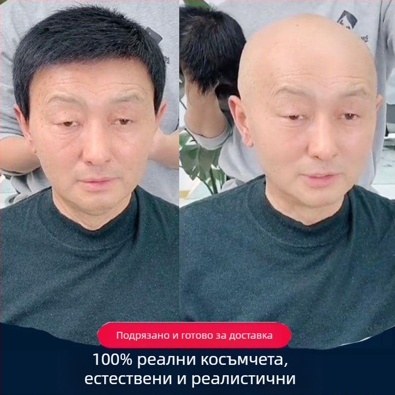 Мъжка перука от естествени коси, права, модел 9002, механизъм, за мъже