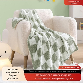 Клетъчно геометрично одеяло, нордически стил, пухкаво плетено, полиестер, 300–499 g