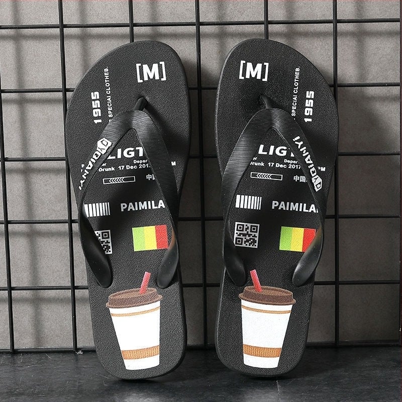 Мъжки летни джапанки в корейски стил, противохлъзгаща PVC горна част и PVC подметка, плоска подметка, лесно обуване