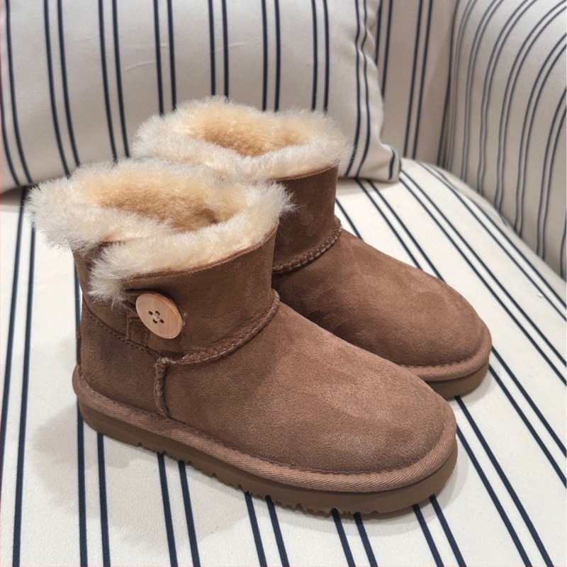 Детски снежни ботуши за момчета и момичета, горна част овча кожа, подплата флис, средна височина на глезена, зимен модел с подметка от кожа и EVA, противохлъзгави и износоустойчиви