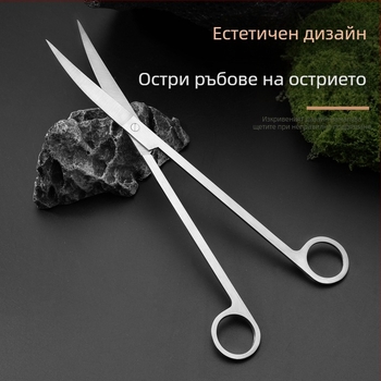 Комплект от пет части за аквариум от неръждаема стомана: ножици за водни растения, здрав щипец, плосък скраб за пясък и скрабер за водорасли — модел 00-263