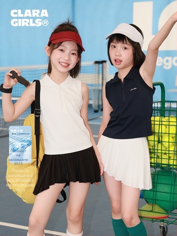 Поло риза за момичета – без ръкави, Slim fit, памук, дишаща, лято 2025, CLARA GIRLS