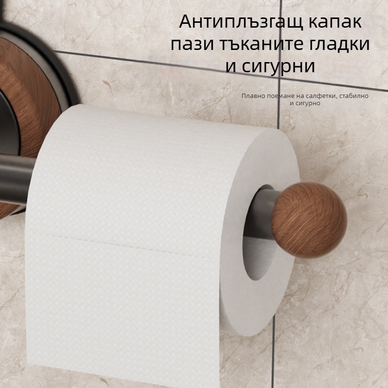 Стенно монтиран държател за тоалетна хартия с вакуумно закрепване, неръждаема стомана, кръгла форма, ABS повърхност, стил лайт лукс