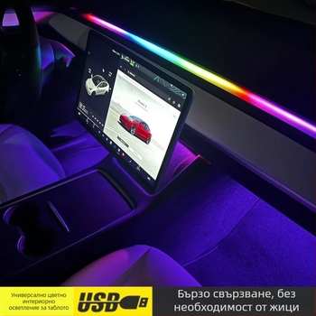 Tesla амбиентно осветление за табло – акрил, USB захранване 5V, вградена инсталация, осветление на приборния панел, съвместим с Model 3 и Model Y