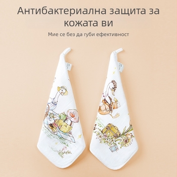 Бебешка квадратна кърпа от бамбукови влакна, ръчно нарисувана карикатурна шарка, абсорбираща за бебета и деца 0–6 години