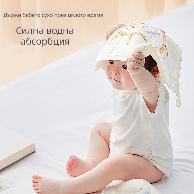 Бебешка квадратна кърпа от бамбукови влакна, ръчно нарисувана карикатурна шарка, абсорбираща за бебета и деца 0–6 години