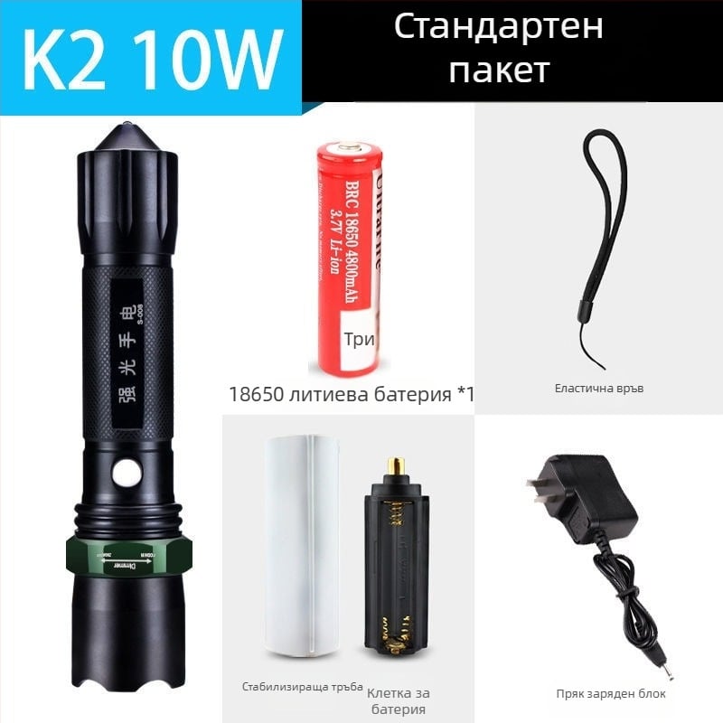 Фенер с висока яркост, презареждаем, дълъг обсег, лазерен източник на светлина, 30W, алуминиева сплав, захранване от батерия, многофункционален за самозащита