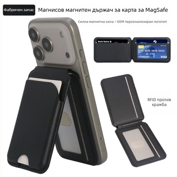 iPhone 17 Pro портфейл стил магнитен държач за карти с MagSafe, въртяща се ос и многопозиционна поддръжка, RFID защита