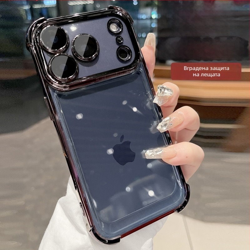 Калъф за iPhone — прозрачен силиконов, анти падане и електроплатиране, съвместим с iPhone 12–14 серия