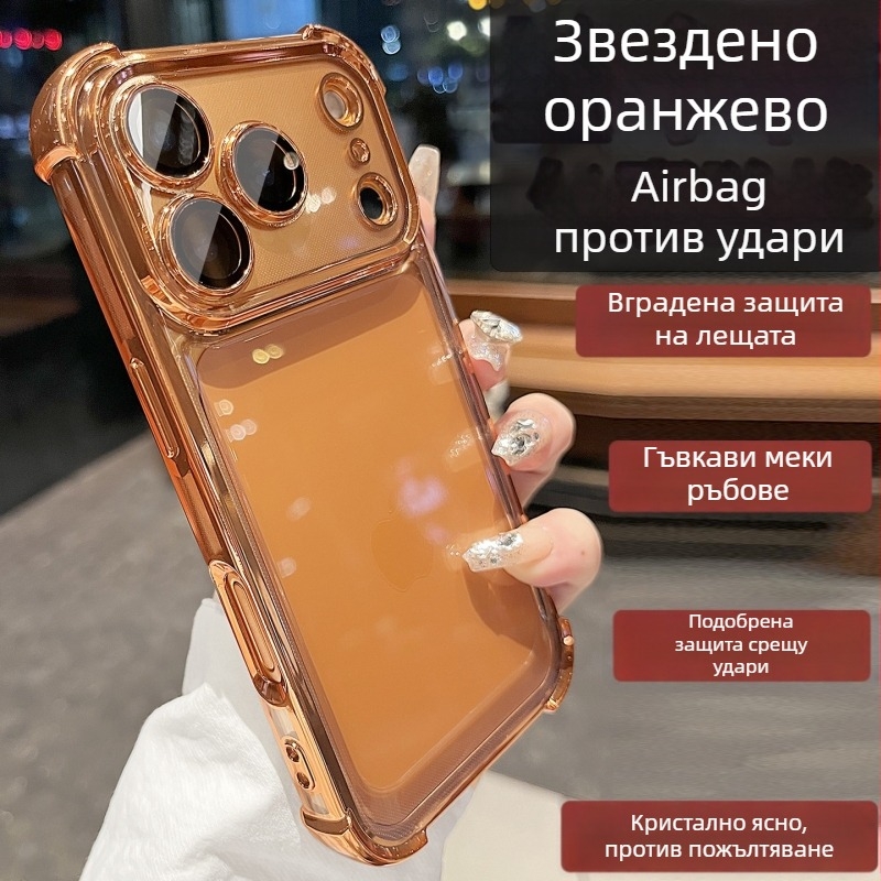 Калъф за iPhone — прозрачен силиконов, анти падане и електроплатиране, съвместим с iPhone 12–14 серия