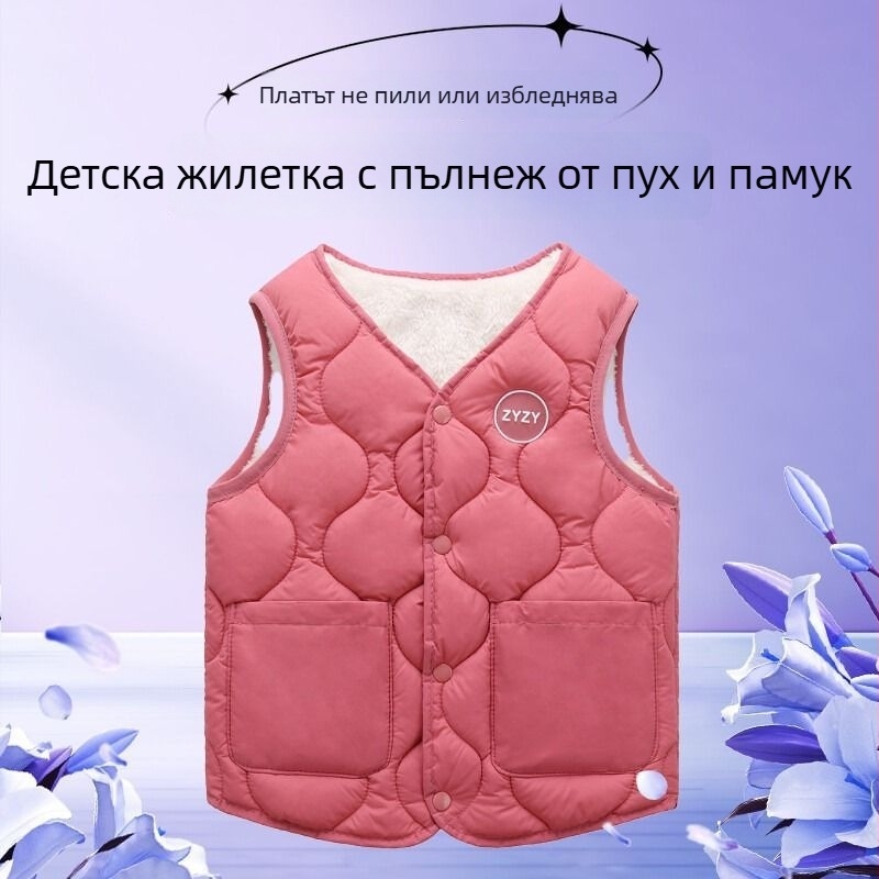 Детски жилет, подплатен с флийс и удебелен, двупосочно носене, плат зайчия козина, за новородени 0–1 година, пролет 2024