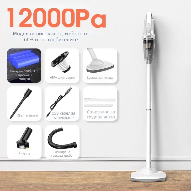 Leiben Преносима прахосмукачка за кола – безжична, 16000 Па всмукване, 11 V, 120 W, презареждаща