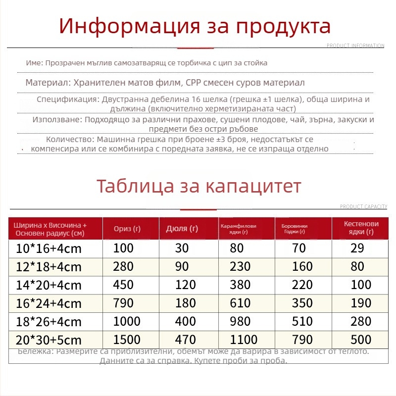 Stand-Up торба Centrino, PET-PE двойслойна опаковка, матово запечатване торба, дължина на запечатване 10–30 см, за подаръци и хранителна опаковка