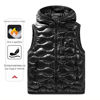 Мъжки елек с качулка, памучно пълнеж, Corduroy плат, полиестерна подплата, талията кройка