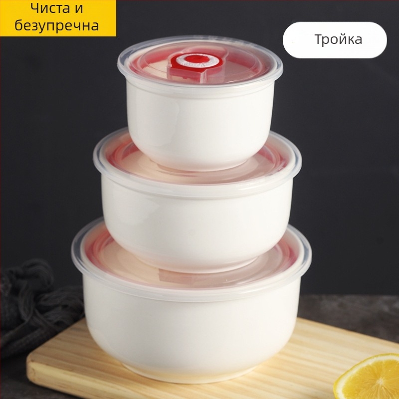 Керамична купа за нудели с tulip модел, комплект от три части, микровълнова безопасна, капацитет 800–1000 мл