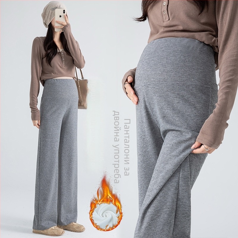 Бременни панталони с широки крачоли – флисово подплатени, висока талия, свободен силует, памук-полиестер, поддържат топлината, есен-зима 2025