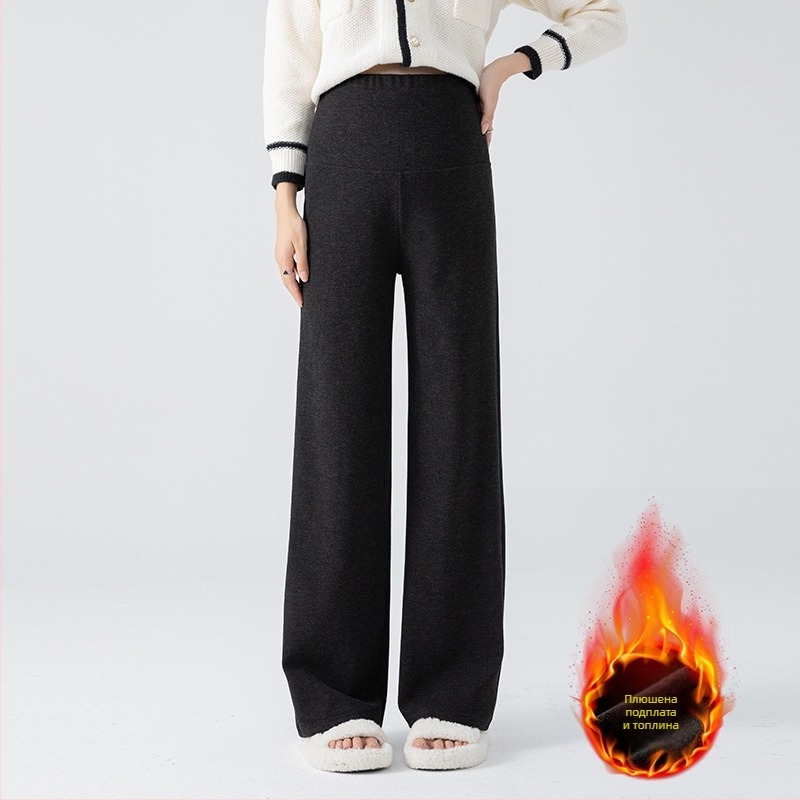 Бременни панталони с широки крачоли – флисово подплатени, висока талия, свободен силует, памук-полиестер, поддържат топлината, есен-зима 2025