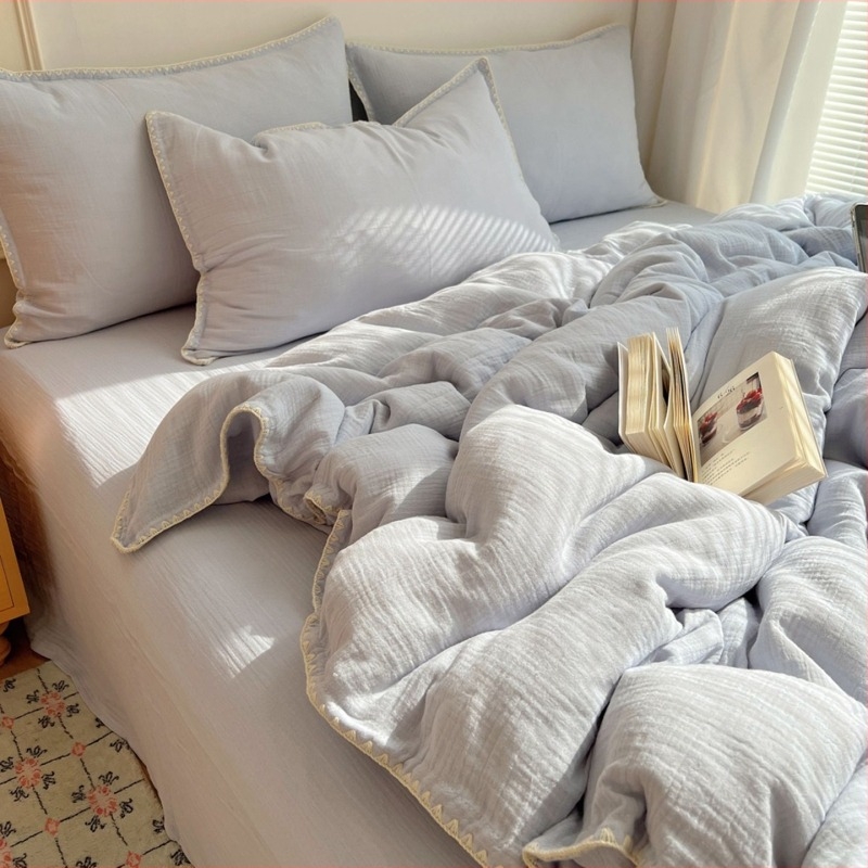 Чист памук – четиричленен комплект спално бельо със завивка, 60S плат, реактивен печат, квилтов дизайн, минималистичен стил