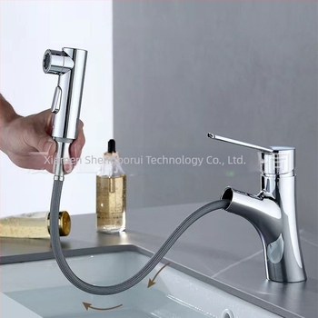 Смесител за мивка с изтеглящ се накрайник, ABS материал, керамичен клапан, модел 61044, общ монтаж