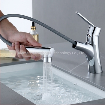 Смесител за мивка с изтеглящ се накрайник, ABS материал, керамичен клапан, модел 61044, общ монтаж