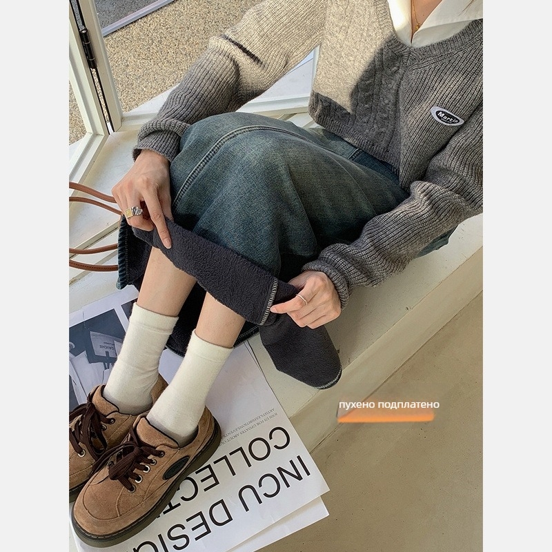 Дънена пола А-линия, средна дължина, 95% памук, Зима 2023