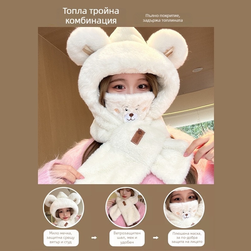 Акрилен комплект шал и ръкавици за възрастни, унисекс, зимен сезон