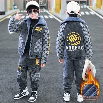 Детски зимен комплект за момчета: яке и дънки от Corduroy, дебело подплатено, с подвижна качулка, за възраст 1–3 години