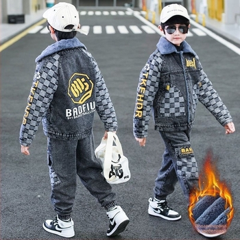 Детски зимен комплект за момчета: яке и дънки от Corduroy, дебело подплатено, с подвижна качулка, за възраст 1–3 години