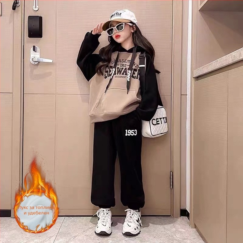 Двукомпонентен детски комплект с качулка и пуловер, дълги ръкави, Milk Silk полиестер 95.5%, корейски стил, за зима, пролет и есен