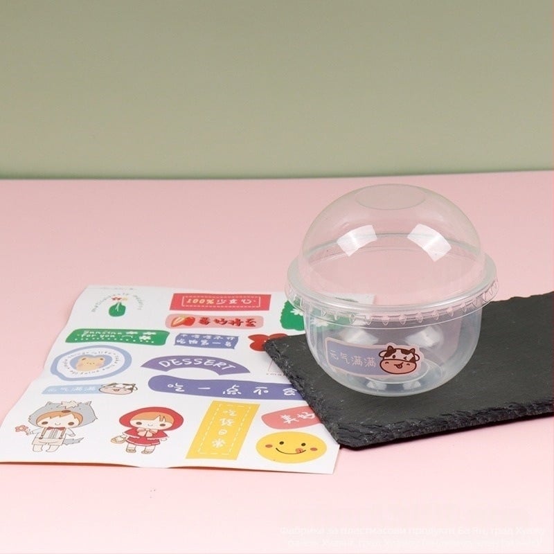 Bobo Cup PET пластмасова чаша с капак, вилица и лъжица, пакет стикери, възможност за печат на лого