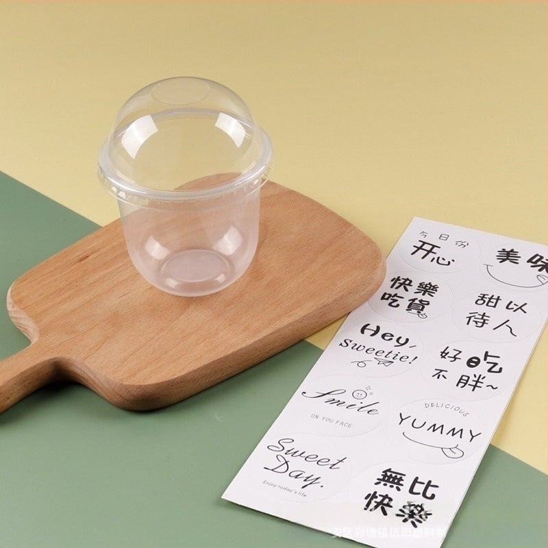 Bobo Cup PET пластмасова чаша с капак, вилица и лъжица, пакет стикери, възможност за печат на лого